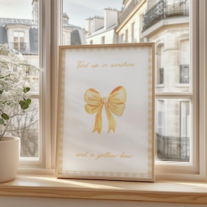 Yellow Watercolor Bow Wall Art Yellow Gingham Print Preppy Yellow Bow Decor Bedroom Watercolor Yellow Art Preppy Bow Decor Grandmillennial