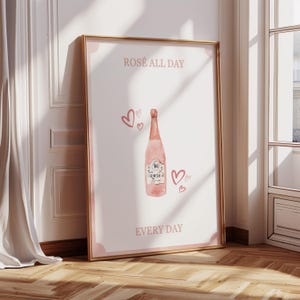 Rosé Wall Art Peach Decor Girly Watercolor Print Rosé Art Preppy Kitchen Print Dorm Room Bar Cart Art Southern Aesthetic Preppy Wall Decor