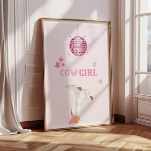Pink Cowgirl Wall Art Pink Disco Ball Art Print Cowgirl Boot Decor Western Pink Bedroom Decor Pink Wall Art Fun Western Glam Decor Bedroom
