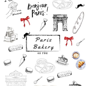 Paris Café Clipart | French Bakery & Coffee PNG Elements for Digital Design
