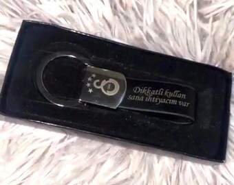 Leather keychain personalized with engraving all clubs possible Galatasaray Fenerbahce Besiktas Trabzonspor Turkey Germany