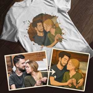 Custom Ghibli Style Cartoon T-Shirt – Photo to Illustration – Personalized Couple Gift – Anime Style Drawing Tee - Studio Ghibli T-Shirt