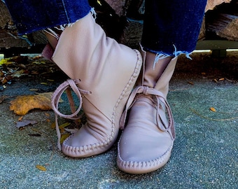 handmade moccasins | indigenous maker | moccasin boots | mud | leather slippers | barefoot shoes | bridal shoes | leather boots