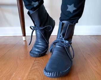 blue moccasin boots