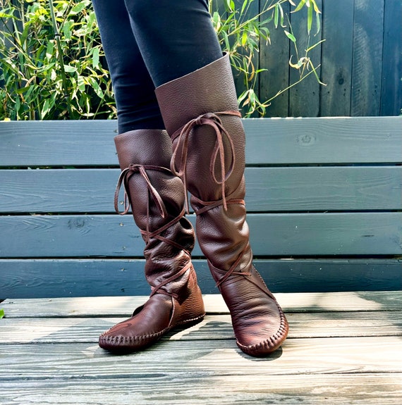 Tall leather moccasins hotsell