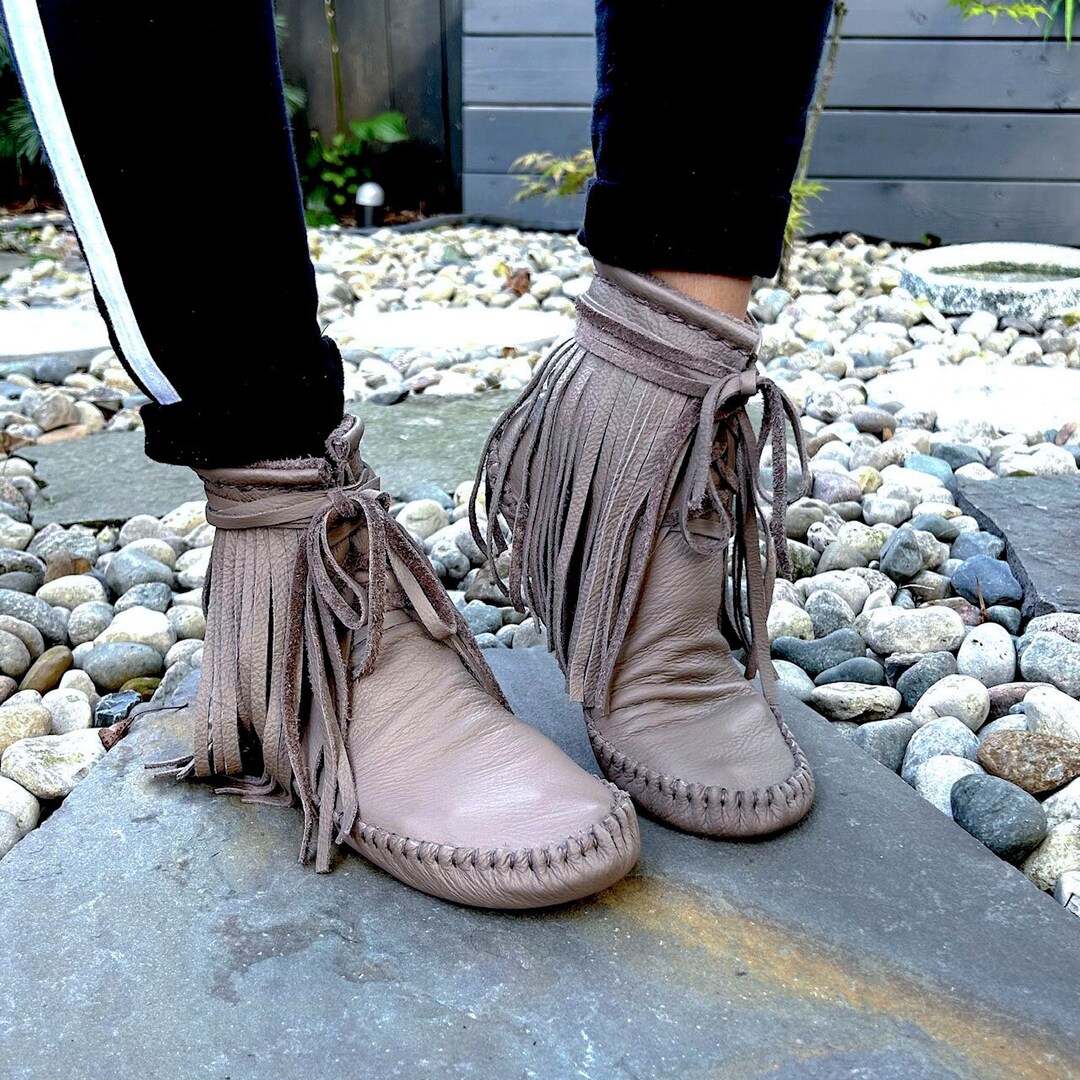 Handmade Moccasins Indigenous Maker Fringe Moccasins Fringe