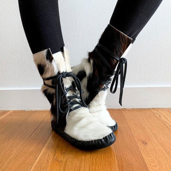 Handmade Moccasins Indigenous Maker Moccasins Hi top Moccasins Moccasin Boots Long Hair on Cowhide Leather Barefoot Shoes Etsy