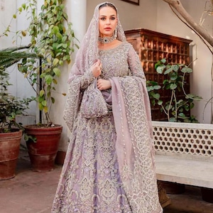 purple walima dress Walima Bridal Front Open Maxi Lavender