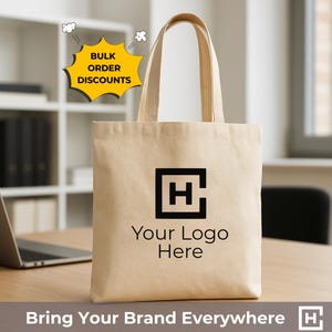 Bulk Custom Logo Tote Bags – Personalized Cotton Canvas Bags for Trade Shows, Eco Friendly Corporate Gifts Idea, Company Swag, Branded Merch