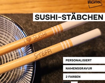 Personalisierte Sushi Stäbchen Bambus – graviert: Name oder "I love Sushi" / Geschenk Set 2 St. / Gravur Essstäbchen | Last Minute Geschenk
