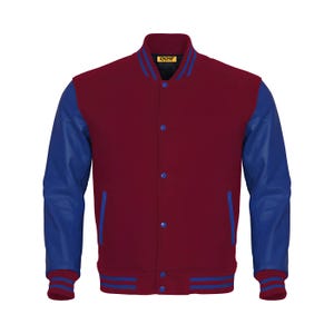 Letterman Jackets Maroon Body And Blue Leather Sleeves Personalized Baseball Jacket Varsity Jacket Custom Made Varsity Jackets