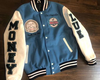 Chaqueta universitaria personalizada, chaqueta griega, chaquetas personalizadas, chaquetas bordadas, chaqueta universitaria griega, chaquetas de hockey, chaquetas Letterman hechas a medida.