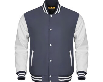 Grey Body And White Leather Sleeves Letterman Jackets Varsity Jacket Baseball Jacket