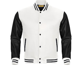Varsity Jacket White Body and Black Leather Sleeves Jacket Custom Varsity Jackets Ladies varsity jacket Mens varsity letterman jacket