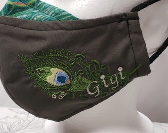 Embroidered Peacock Face Fitted Mask