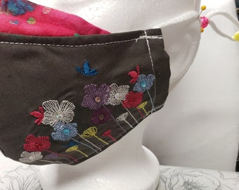 Embroidered Floral Face Fitted Mask