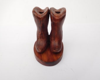 Hand carved cowboy boots pen and pencil holder