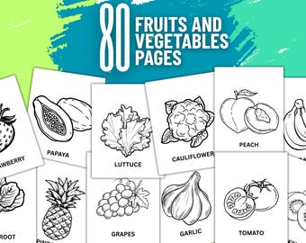 Fruits & Vegetables Coloring Book: 80 Printable Pages for Kids (PDF Download)