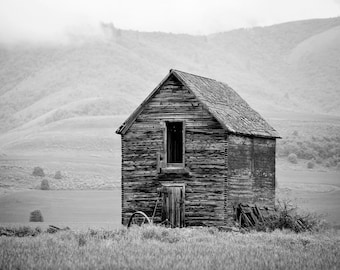 Black and White Wooden Barn Photograph, Farm Decor and Wall Art