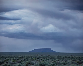 Pilot Butte Blue Storm, Stormy Landscape Art, Dramatic Weather Photo, Blue Nature Photography