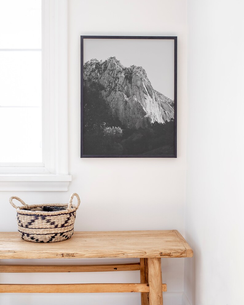 Black and White Vertical Print, Mountain Photography, Simple Western Print image 2