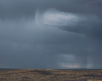 Desert Rain Landscape, Blue Rain Clouds, Storm Art Print, Weather