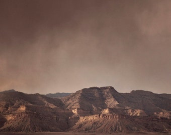 Stormy Desert Landscape Photograph, Monochromatic Photography, Dark Brown