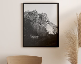 Black and White Vertical Print, Mountain Photography, Simple Western Print