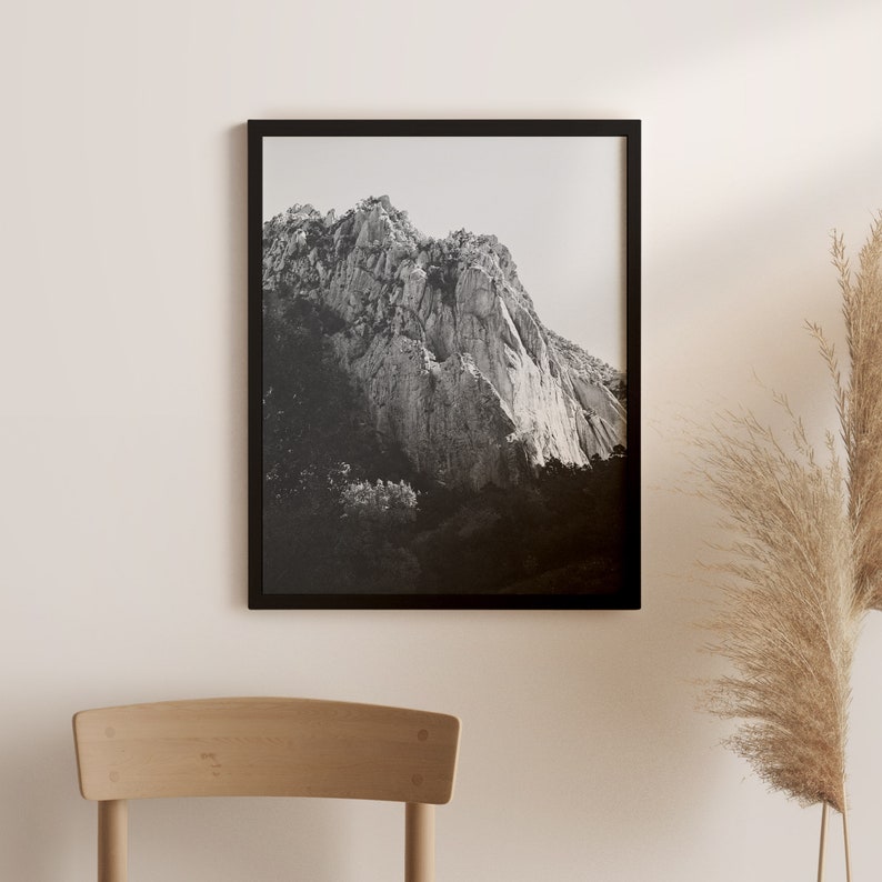 Black and White Vertical Print, Mountain Photography, Simple Western Print image 1