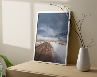 Winter Drive Print, Vertical Art, Dirt Road Photograph, Storm Art, Western Lifestyle