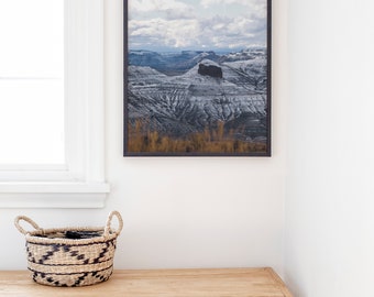 Winter Western Landscape Print, Blue and White Winter Art, Wyoming