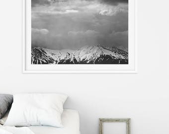 Stormy Mountain Landscape in Black and White | Dramatic Sky Print