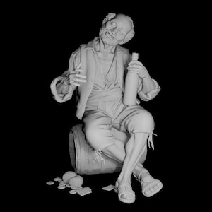 Crèche de l'homme ivre – Modèle 3D de figurine de la Nativité – Paysan ivre assis sur un tonneau – Fichier d'impression résine haute définition