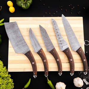 Handmade Damascus Steel Chef Set, Hand Forged Damascus Chef Set, Damascus Chef Knife, Kitchen Knife, Steel BBQ Knife Set Gift MEN & WOMEN