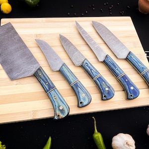 Hand Forged Damascus Chef Set, Handmade Kitchen knife, Damascus Chef knives, Cooking knife, Kitchen knives, Anniversary & Birthday gift USA