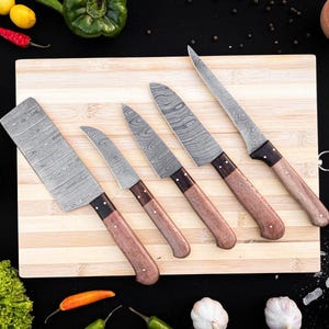Hand Forged Damascus Chef Set, Handmade Kitchen knife, Damascus Chef knives, Cooking knife, Kitchen knives, Anniversary & Birthday gift USA