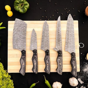 Hand Forged Damascus Chef Set, Handmade Kitchen knife, Damascus Chef knives, Cooking knife, Kitchen knives, Anniversary & Birthday gift USA