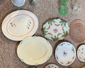 Antique Platters, Suger and Creamer