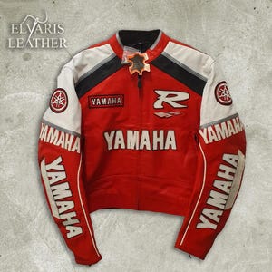 Yamaha Racing Leather Jacket: Cowhide Biker Jacket, Retro Motorsport Style
