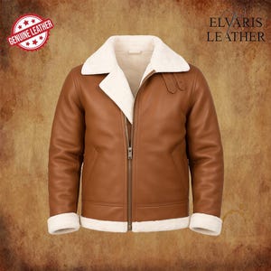 Men&#39;s B3 Brown Shearling Jacket Handmade Genuine Leather RAF Bomber Leather Jacket Real Leather Shearling Fur Flying Pilot Winter Jacket