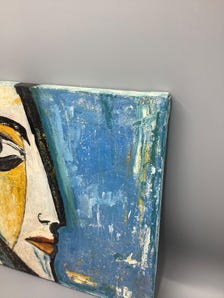 Original Abstract Face Painting | Modern Cubist Portrait | Textured Oil on Canvas | Blue Gold Wall Art | One of a Kind — view 4 of 7