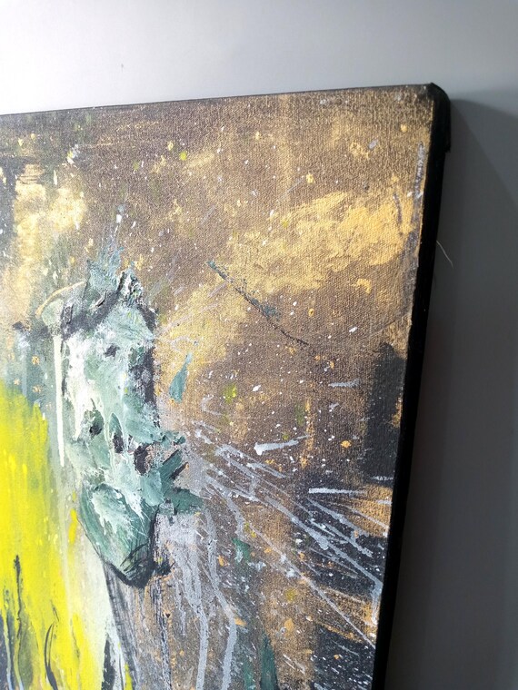 Original Abstract Animal Painting, Gold Acrylic on Canvas, Contemporary Wall Art (18x24 Inch)