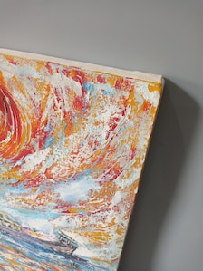 Original Textured Oil Painting Boat at Sea | Abstract Sunset Seascape Wall Art — view 3 of 7