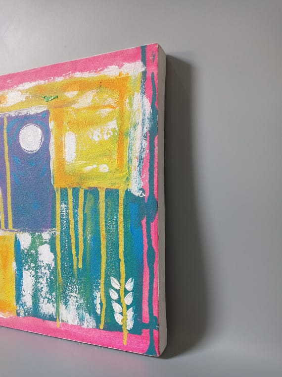 Original Acrylic Painting, 12x12 Geometric Abstract Art, Boho Wall Decor