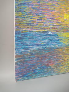 Original Oil Painting,  Abstract Ocean Light 14'x14', Colorful Seascape Wall Art, Contemporary Blue Pink Yellow Artwork — view 3 of 9