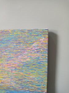 Original Oil Painting,  Abstract Ocean Light 14'x14', Colorful Seascape Wall Art, Contemporary Blue Pink Yellow Artwork — view 7 of 9
