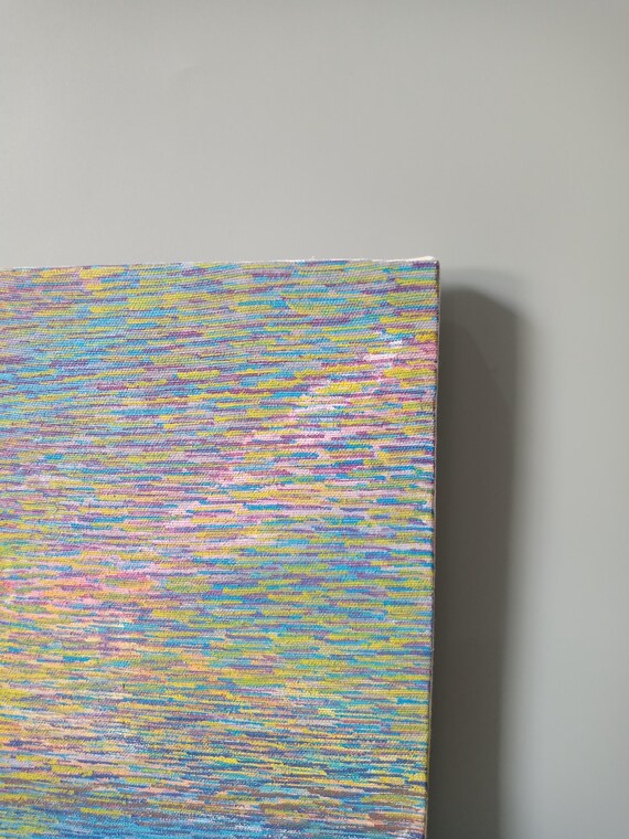Original Oil Painting, Abstract Ocean Light 14'x14', Colorful Seascape Wall Art, Contemporary Blue Pink Yellow Artwork