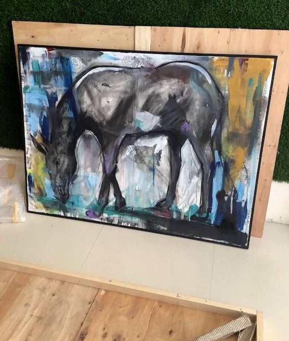 Original Abstract Horse Painting, Acrylic Animal Wall Art, 36x48 Canvas, One of a kind