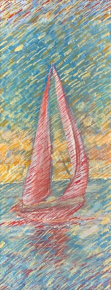 Original Oil Painting Sailboat Seascape | Coastal Nautical Canvas Artwork (6x16)