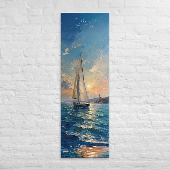 Sailboat Seascape Giclee Canvas Print, Nautical Coastal Ocean Wall Art (Limited Edition)